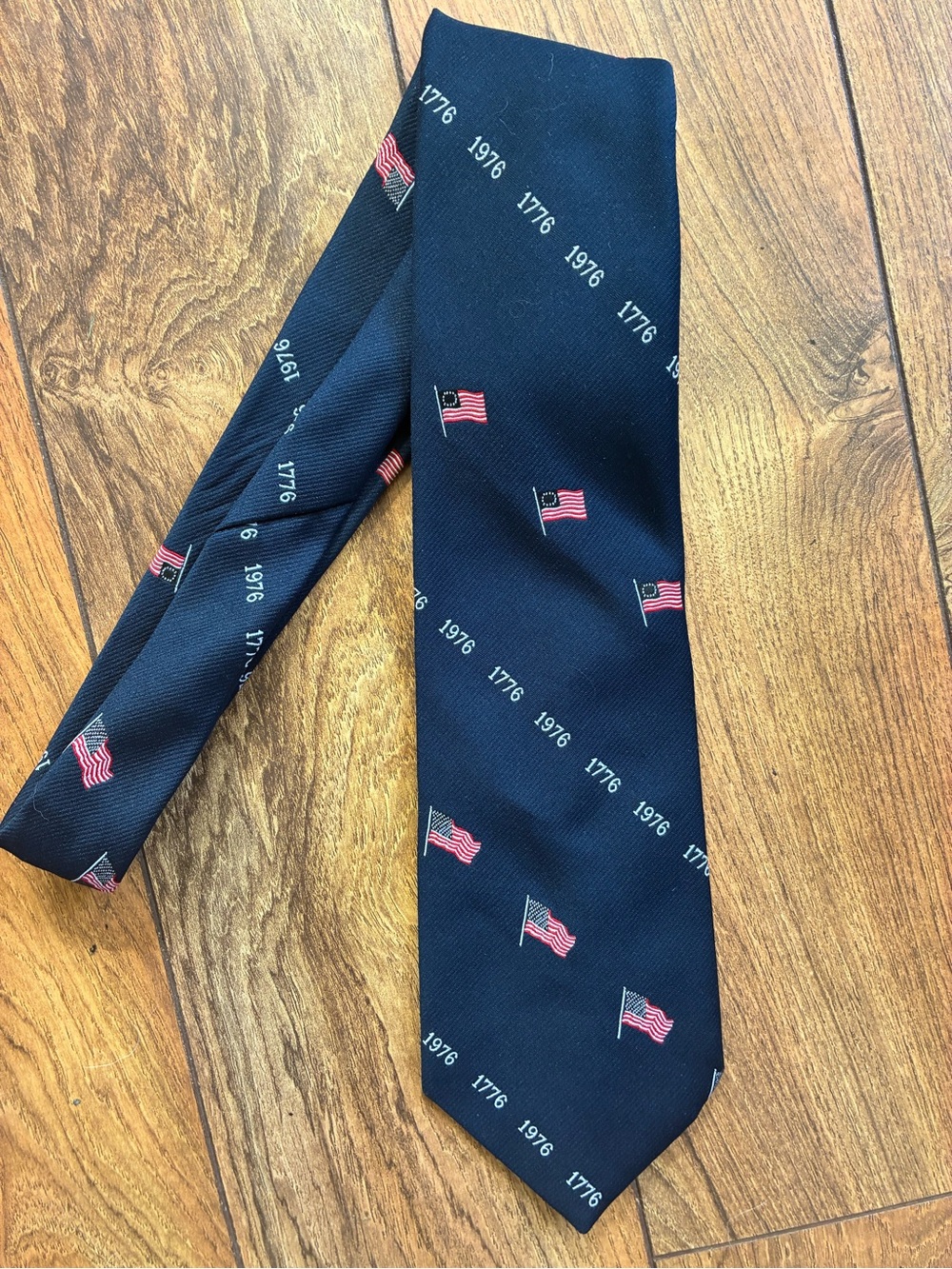 Haband Navy Tie with Small American Flag Motif 1776. 1976.
